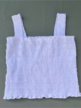 Madewell Woman White Poplin Smocked Square Neckline Cottagecore Tank Top Size L